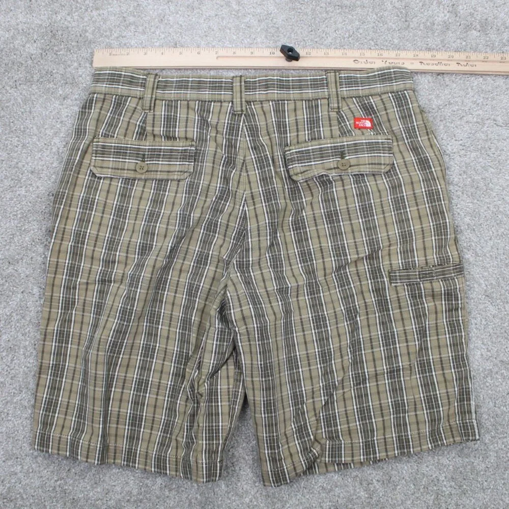 The North Face Chino Shorts‎ Mens 36 Regular Green/White Plaid Cotton Flat Front